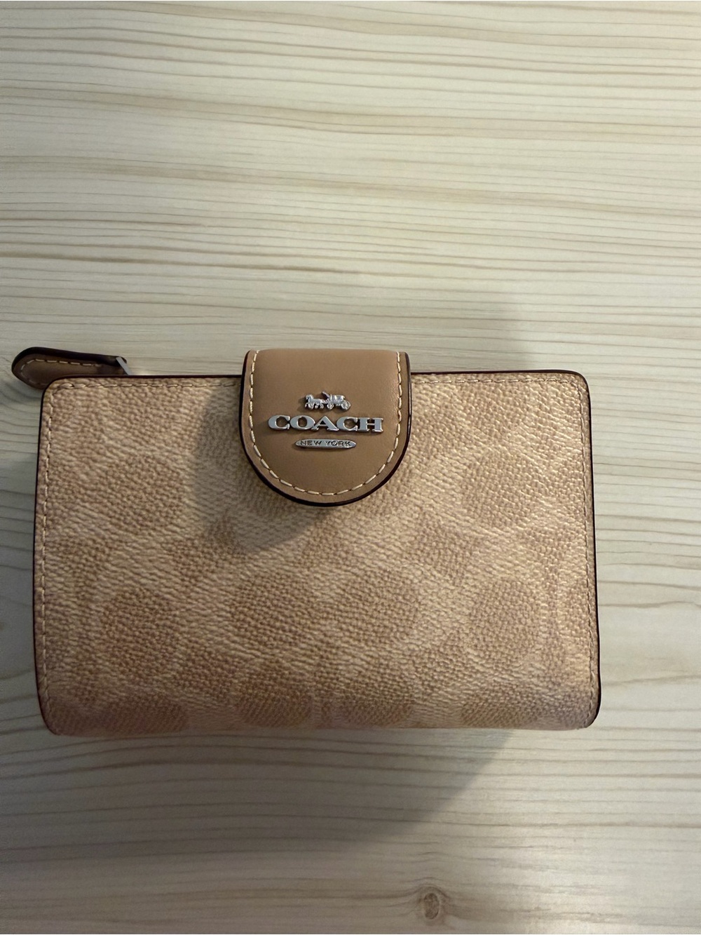 Coach Compact Wallet in Tan/Beige